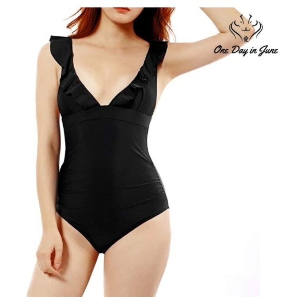 Soyml Ruffle Tummy Control Criss Cross Tie Back One Piece Size XL